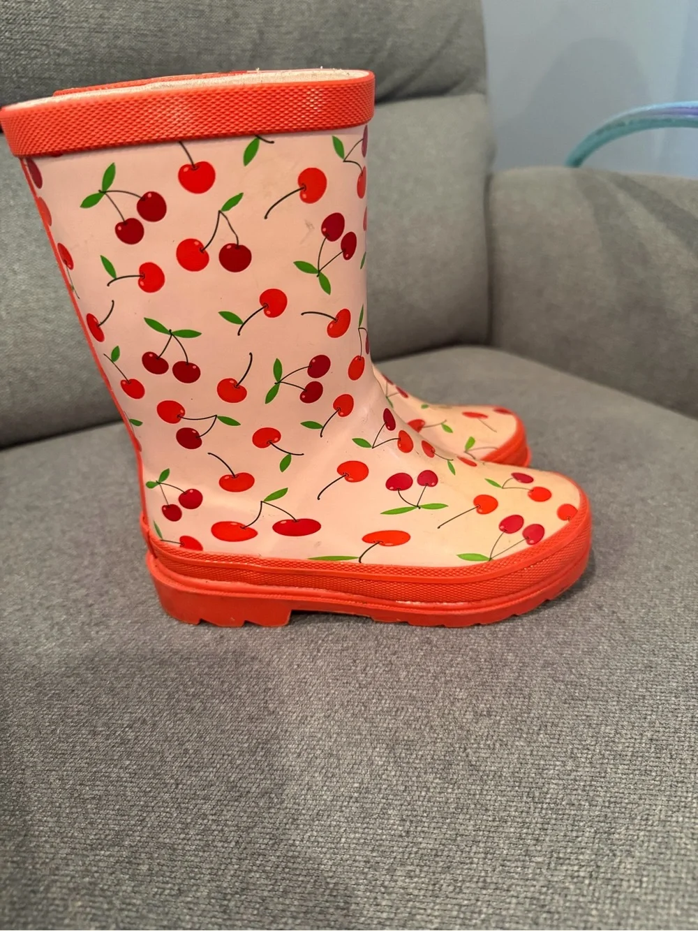 Kids Cherry Print Pink Rain Boots